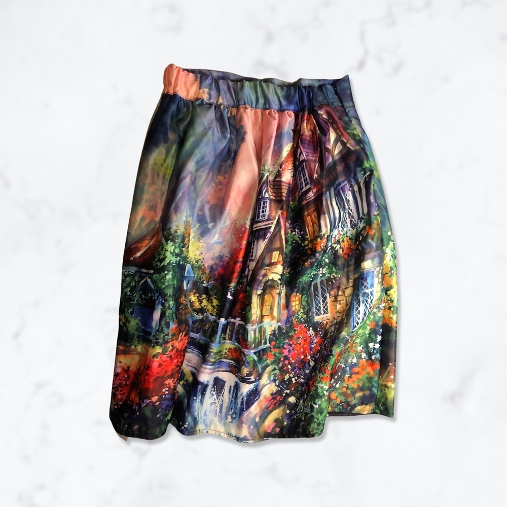 Cottage floral scene A-line skirt